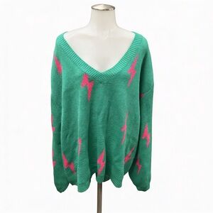 Lala Oversized Lightning Bolt Knit in Pink & Green